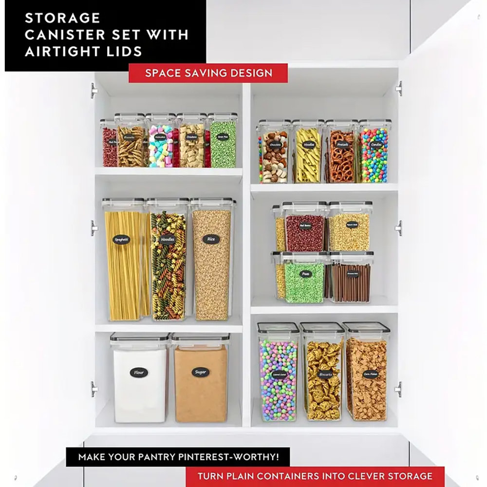 4 Pack Airtight Food Storage Containers With Lids，8L Pasta Containers For Pantry Organization And Storage, BPA Free Kitchen Canisters For Spaghetti, Flour, Sugar And Noodles Come With Free Labels And Marker